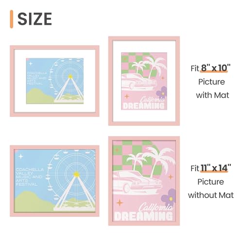 Image of upsimples 11x14 Picture Frame, Display Pictures 8x10 with Mat or 11 x 14 Without, Wall Hanging Photo Frames, Pink, 1 Pack