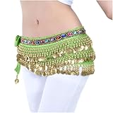 Womens Belly Dance Hip Scarf with Tassels Sequin Fashion Sparkly Triangle Coins Wrap Skirt Dancing Costume