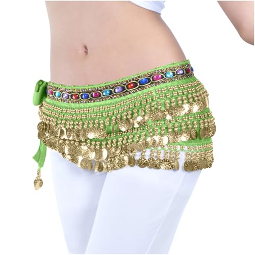 Womens Belly Dance Hip Scarf with Tassels Sequin Fashion Sparkly Triangle Coins Wrap Skirt Dancing Costume