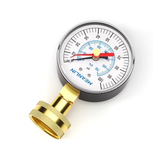 Image of MEANLIN MEASURE 0~100Psi 3 /4 inch Female Water Pressure Test Gauge, 2.5 inch FACE DIAL with Red Indicator Hands, Hydraulic Tester Suitable for Gardens, Water Pipes