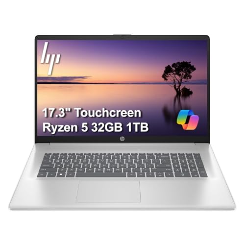 Image of HP 17 Touchscreen Laptop (17.3 inch HD+, 32GB RAM, 1TB SSD, AMD Ryzen 5 7430U (> Intel i5-1334U)), Business & Student, Webcam, Long Battery Life, Fast Charge, Numeric Pad, Win 11 Home w / Copilot, Silver