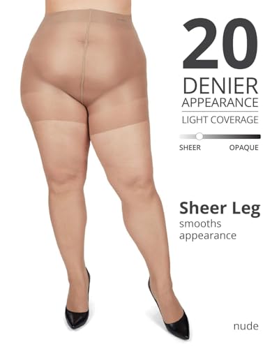 Image of MeMoi Plus Size Curvy Control Top Pantyhose for Women, Comfortable Silky Sheer Pantyhose, Lightweight Womens Stockings