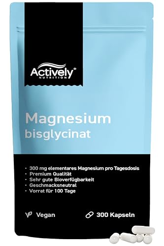 Actively NUTRITION Magnesiumbisglycinat - 300 Kapseln - 300mg elementares Magnesium pro Tagesdosis - Hochdosiert - Laborgeprüft vegan