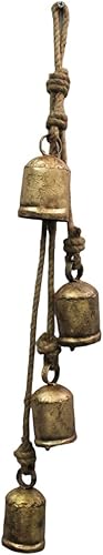 Miniatura 3 de Mango Gifts Shabby Chic Campanas de vaca colgantes de metal rústico con cuerda de 25.6 in de longitud (oro antiguo)