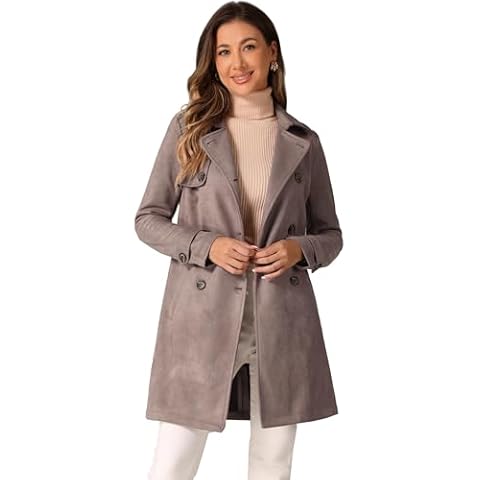 Allegra K Women's Faux Suede Trench Coat Cover