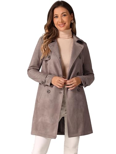 Trench en daim synthétique Allegra K beige foncé avec ceinture pour femme taille XS