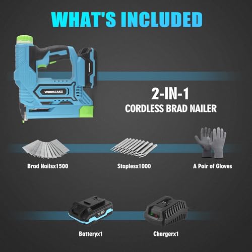 WORKEASE 20V Cordless Brad Nailer,2-in-1 Nail Gun/Staple Gun,2000 Shots Per Charge Including 2500 Nails and Li-ion Battery and Charger for Upholstery, Carpentry, Woodworking Projects 5 WORKEASE 20V Cordless Brad Nailer,2-in-1 Nail Gun/Staple Gun,2000 Shots Per Charge Including 2500 Nails and Li-ion Battery and Charger for Upholstery, Carpentry, Woodworking Projects - Image 5