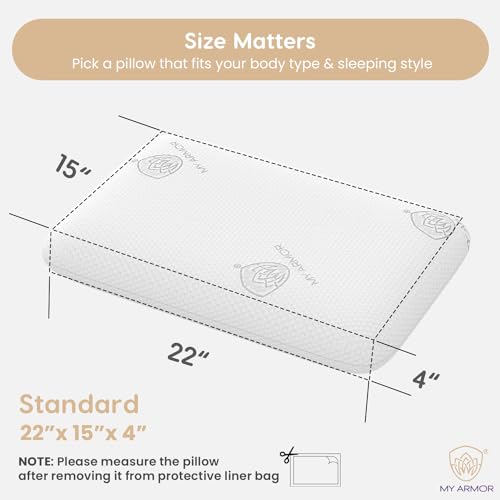 Image of MY ARMOR Ventilated Cool Gel Memory Foam Pillow for Neck & Shoulder Pain with Removable Zipper Cover, Standard Size - 22x15x4 Inches, White, Pack of 1