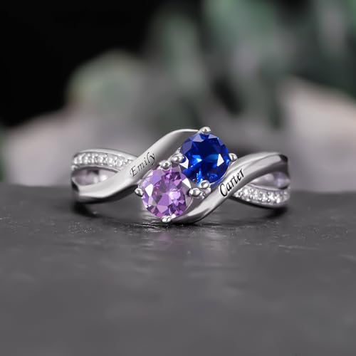 Personalized Mothers Ring with 1-2 Birthstones for Mom Engraved Name Sterling Silver Ring Couple Engagement Promise Rings for Her Custom Family Ring for Wife Grandmother Jewelry Gifts3