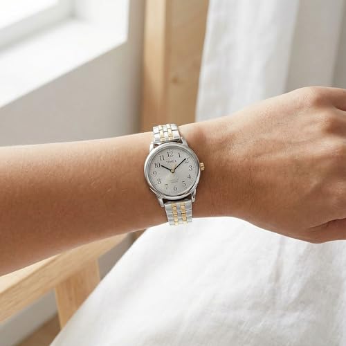 Timex Women's Easy Reader 25mm Watch – Silver-Tone Case White Dial with Two-Tone Expansion Band - Thumbnail 6