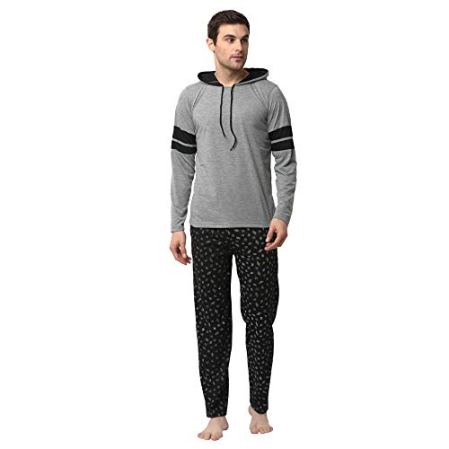 Image of Mack Jonney Cotton Blend Night Suit Co-ord Set for Men with Hodded Full Sleeve T-Shirt and Track Pant-VJ-MNS-TTP-GROUP21