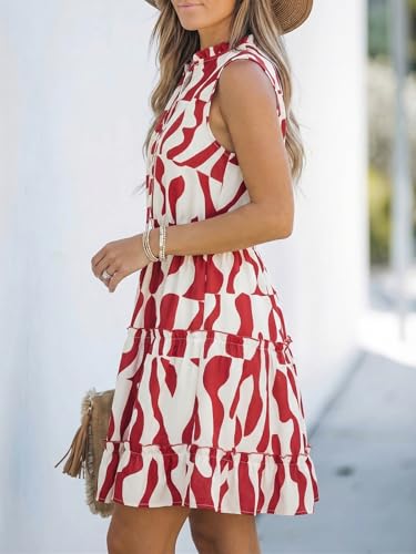 Image of CUPSHE Womens Summer Dresses Tie Neck Sleeveless Tiered Ruffle A-Line Tunic Mini Dress