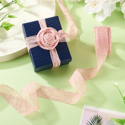 Bestewelry Rose Pink Crinkled Ribbon 1 Inch Crinkle Ribbon with Seam Edge Polyester Crumpled Ribbon for Wrapping Basket Wreaths Bows Making Home Event Decor DIY Crafts 10 Yards - Image 2