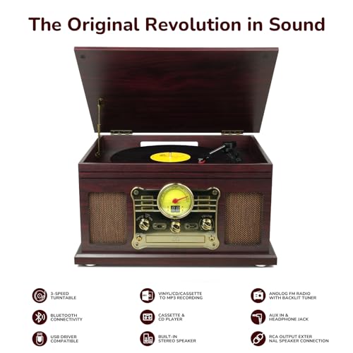 Image of FEKTIK Bluetooth Record Player 10 in 1,FEKTIK 3-Speed Turntable for Vinyl with Speakers, LP to MP3 Converter, CD, Cassette Player, FM Radio, Wireless Streaming | Coffee
