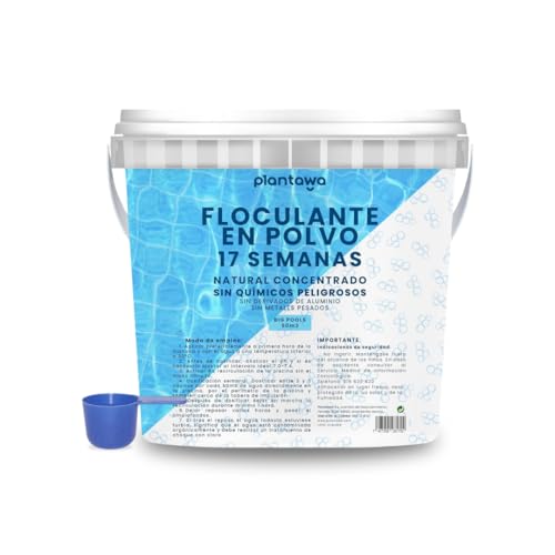 PLANTAWA Floculante Piscina en Polvo 17 Semanas. Eliminador Turbidez para Piscinas Grandes y Spas. Clarificante para Aguas Transparentes. Producto Natural Vegano Seguro para Toda la Familia.