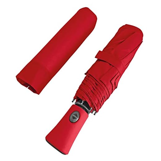 Paraguas Pequeño Plegable Antiviento - Resistente al Viento - Paragus de Bolso Tamaño Grande con Abre y Cierre Automático - Sombrilla Lluvia Portátil Diámetro 100 cm (Rojo)