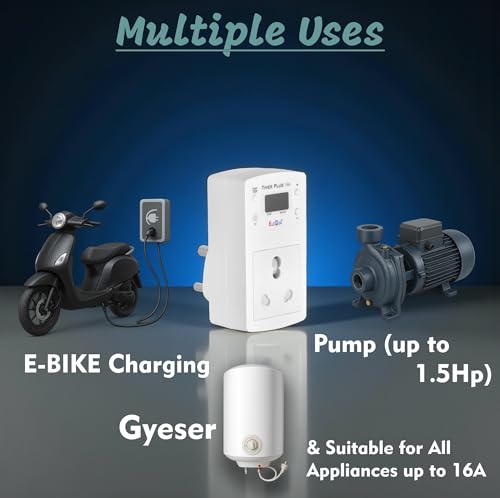 Image of EleQua 16A Auto Power Cut-Off Timer Plug | Ideal for Pump, E-Bike Charger, Geyser & Home Appliances | Made in India