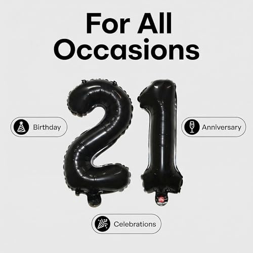 Image of Number 10 Balloon Foil Mylar Balloons for Birthday Party Decoration (Black, 16 Inch)