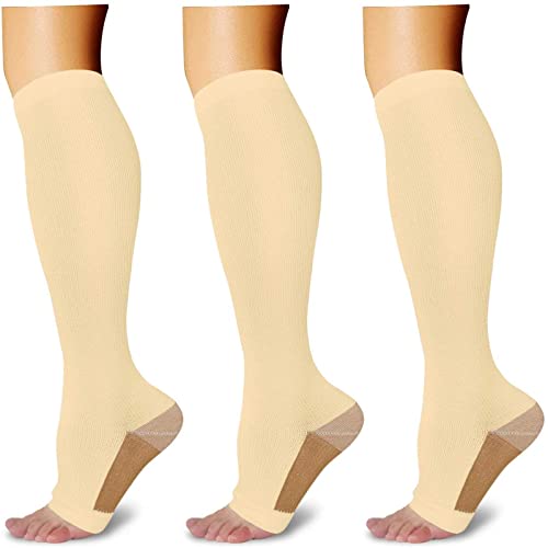 Image of 3 Pairs Open Toe Compression Socks for Men Women Toeless Compression Socks