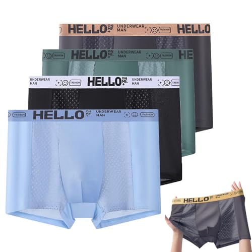 4PCS Hello Underwear For Men, Hello Mesh Mens Underwear, Low Rise Boxer Briefs For Men, Ice Silk Breathable Trunks