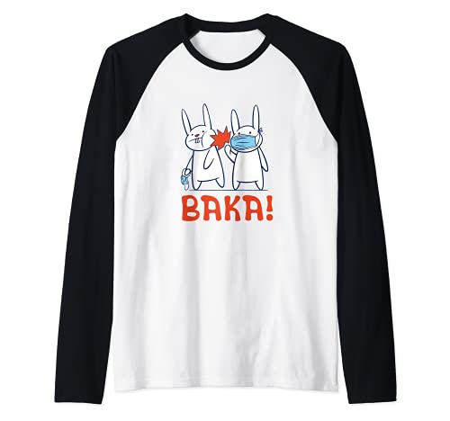 Baka Rabbit Slap Face Mask - Baka Japanese Raglan Baseball Tee, Black