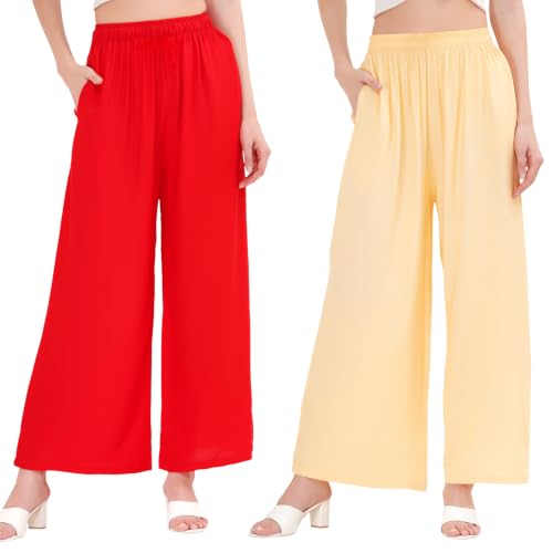 Image of Buy That Trendz Palazzo Pants for Women Rayon Elasticated Regular Fit Flared Wide Leg M to 6XL Pack of 2