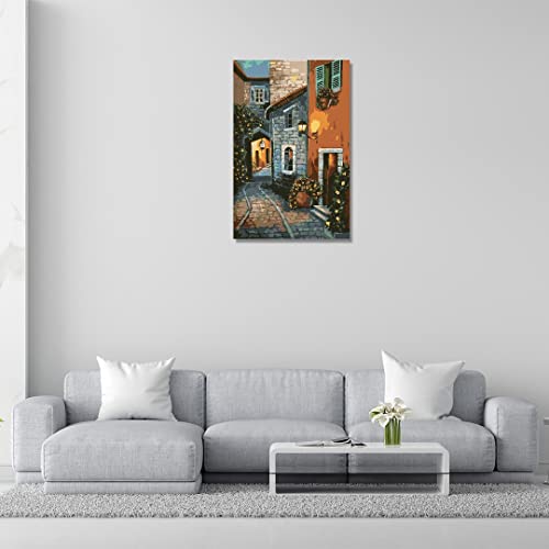 Image of RANGOLI 100% Cotton Stretched Canvas Painting 400 GSM, Framed European Street Abstract Wall Art for Living Room, 3D Paintings for Wall Decor (24 x 36 Inch With Frame)