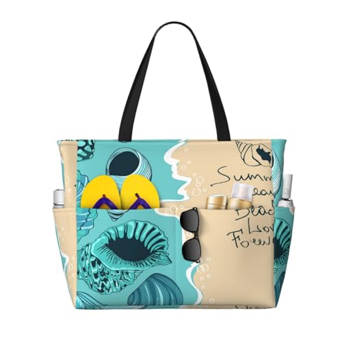 Grand sac de plage pour femme à motif coquillages bleus idéal pour vos vacances