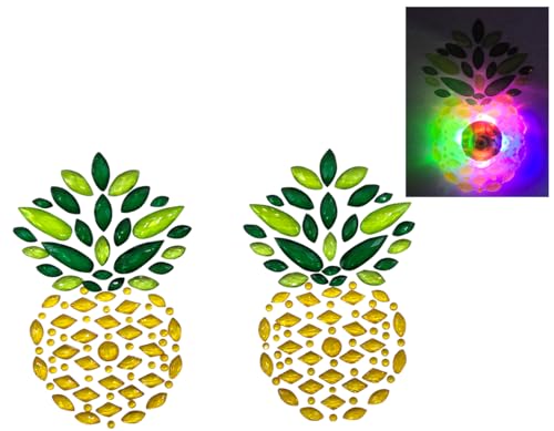 LED Pineapple Pasties Light Up Reusable W/Bright Colors Pink, Purple, Blue & Green - Multiple Uses - Rhinestone Pasties, Glow, Pasties Nipple Covers Sexy