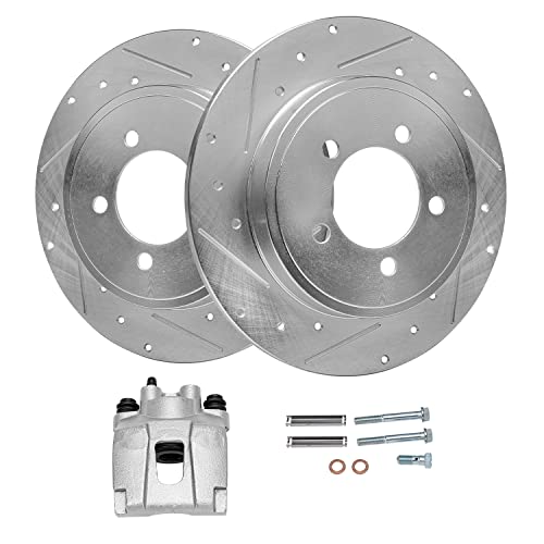 Image of Detroit Axle - Rear Brake Kit for 2002-2010 Ford Explorer Mercury Mountaineer, 2007-2010 Explorer Sport Trac, Drilled & Slotted Disc Brake Rotors Brake Caliper Replacement