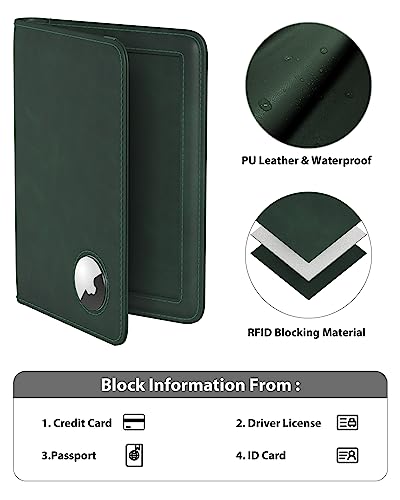 Image of Stouchi AirTag Passport Holder, Green, 0.6 inch x 4 inch x 5.5 inch, Fashion Simple Slim Multiple