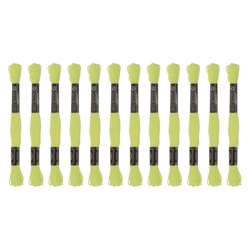Image of HARFINGTON 12 Skeins Embroidery Floss 8.75yds(8m) Egyptian Long-Staple Cotton Cross Stitch Thread for Sewing DIY Bracelet Yarn String and Crafts, Green-Yellow(6012)