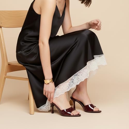 Image of Riekhany High Heel Mules for Women Slip On Open Pointed Toe Classy Patent Leather Stiletto Pumps Formal Slingback Mule Sandals Dress Walking Shoes