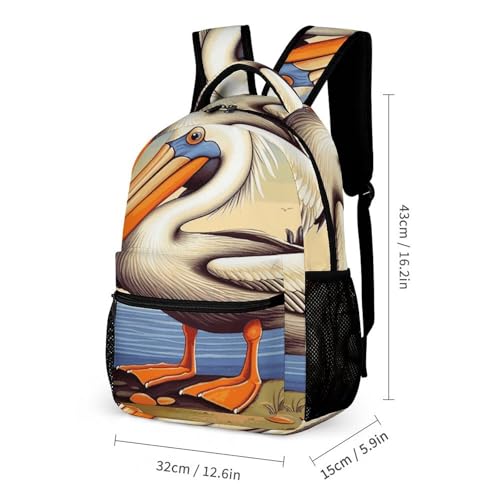 Pelican Birds Printed Backpack With Lunch Pack Storage Box Case 3pcs Lightweight Travel Backpack2