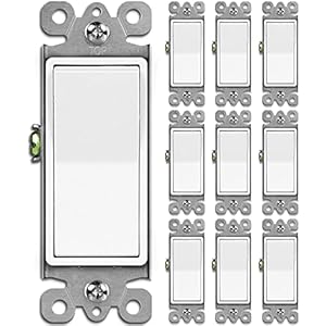 BESTTEN 10 Pack Single Pole Decorator Wall Light Switch, 15A 120/277V, Paddle Light Switch, On/Off Rocker Interrupter, UL Listed, White