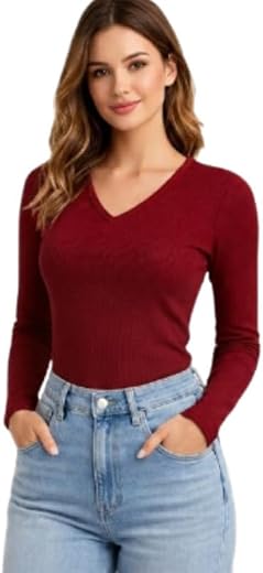 Raavi colors Crop Tops for Jeans partyCotton Ribbed Crop Top Full Sleeve V Neck | College Wear |