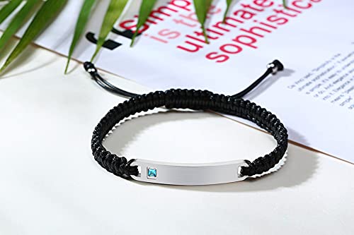 Mealguet Personalized Customise Couple Bracelets For Him Her,Stainless Steel Matching Handmade Braided Rope Nameplate Id Bracelets For Lover Mens Womens Friendship Soulmate For Anniversary Birthday #TOP3
