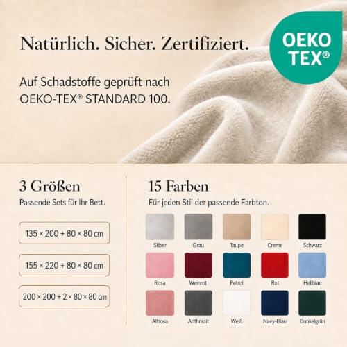 MALIKA Winter Plüsch Bettwäsche Nicky-Teddy Cashmere Coral Fleece 135x200 155x220 200, Größe:200 x 200 cm, Designe:Creme – Ansicht 4