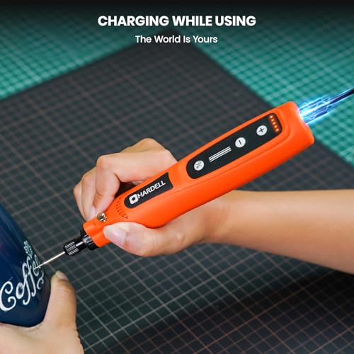 Image of HARDELL Mini Cordless Rotary Tool 4V, 5-Speed Rotary Tool Kit with 30 Accessories,Type-C Charging DIY Craft Tool for Engraving, Sanding, Polishing, Drilling, Grinding(Black) (Orange)