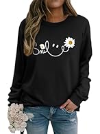 Graphic print design: Women's long sleeved round neck sweatshirt, the front pattern print is composed of the letters "smile" combined with smiling faces and daisies, giving a positive and uplifting feeling Good Material: The women's long sleeved shir...