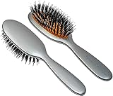 Rock & Ruddle Brosse à cheveux en poils naturels mixtes pour femmes et enfants (petite taille, démêlage, lissage et brushing – Conçu et fabriqué au Royaume-Uni – Design argenté