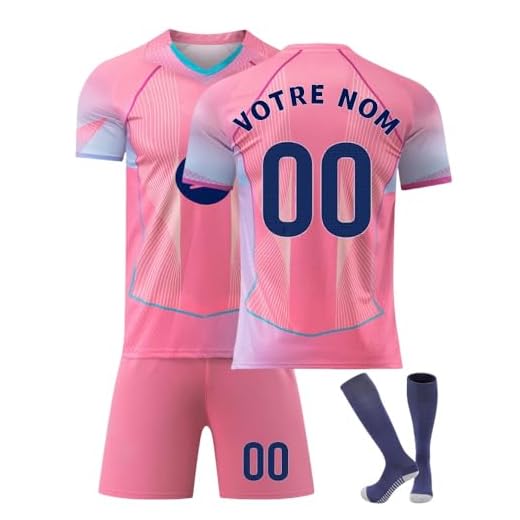 Maillot de Football Fille Personnalisé avec Nom et Numéro, 2025 2026 Tenue Complete Ensemble Complet avec T-Shirt, Short et Chaussettes, Tenue de Sport pour Enfant et Adolescent