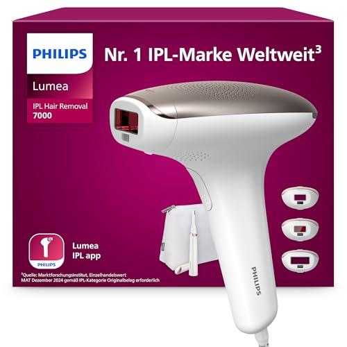 Philips Lumea IPL 7000 Series Haarentfernungsgerät – Alternative zur Laserhaarentfernung – 3 Aufsätze für Körper, Gesicht & Bikinizone, inkl. Korrekturtrimmer (BRI923/00)