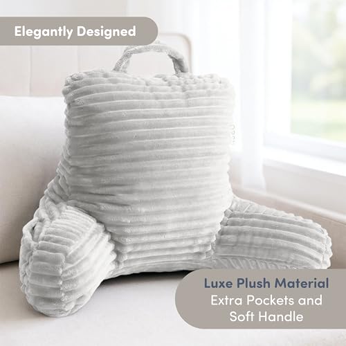 Image of Nestl Reading Pillow for Kids & Teens with Shredded Memory Foam, Luxe Cut Plush Backrest Pillows for Reading and Gaming, for use on Couch, Bed, Floor, Adjustable Support with Washable Cover White