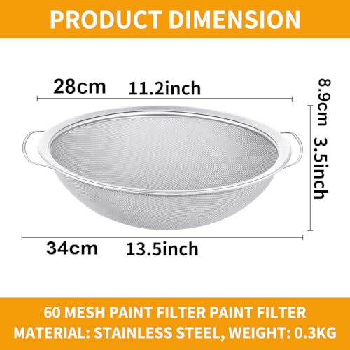 Feinmaschiger Farbfilter aus Edelstahl mit 60 Maschen für 5 Gallonen-Eimer, Trichterfilter für Honig-Emulsion, Filtern von Verunreinigungen in der Farbe (1 Stück)
