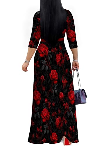 Image of PinkPatty Women's Long Sleeve Maxi Dress Plus Size Trendy Wedding Guest Dress with Pockets&Belt