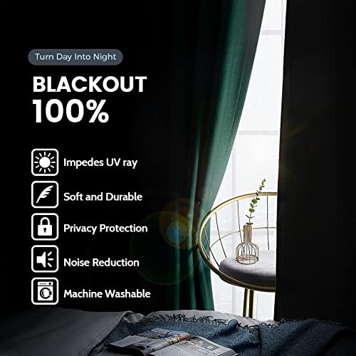 Image of SimpleHome Dark Green 100% Blackout Curtains Room Darkening Living Room 63
