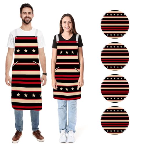 Tablier de cuisine réglable avec poches lot de 2 pour homme et femme motif rayures rouges