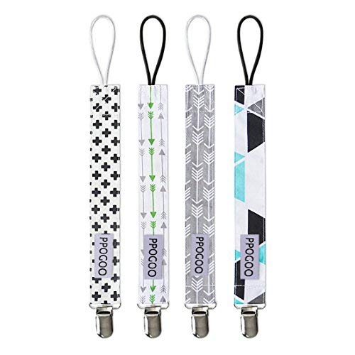 Image of PPOGOO Pacifier Clip 4 Unisex Pacifier Clips Teething Ring Holders Modern Design for Boys and Girls