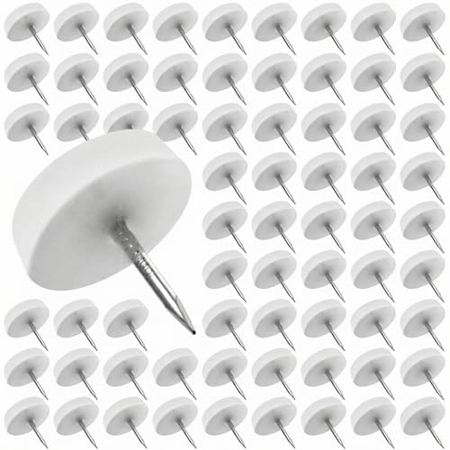 QWORK 60 Piezas Clavo de Almohadilla de Mueble, 20mm Tacos Sillas de Plastico Redondos, Protector Suelo Silla Clavo para Silla Mesa Escritorio, Blanco